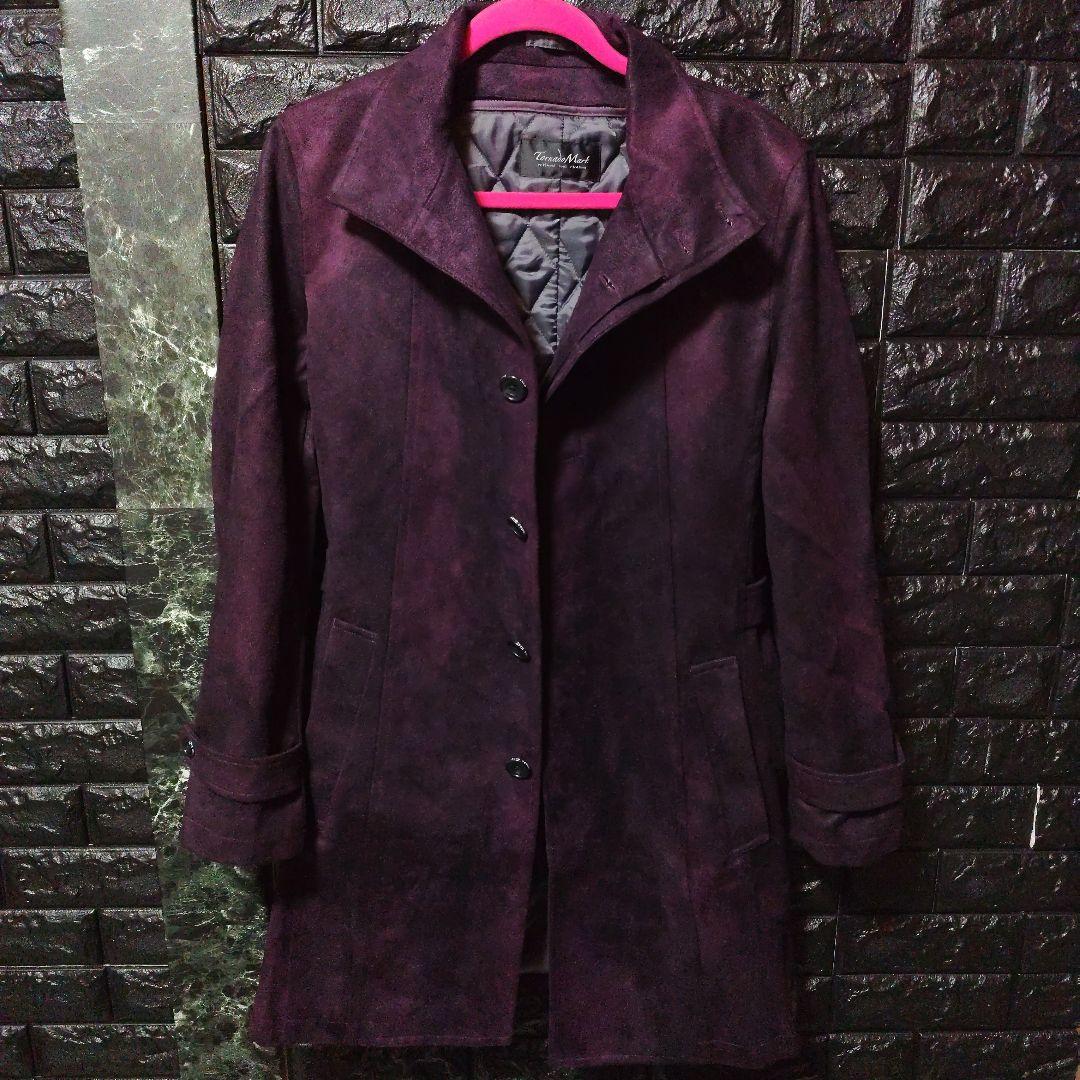 未使用に近い　トルネードマートダークパープルスエード調ムラ染めコートライナー付き