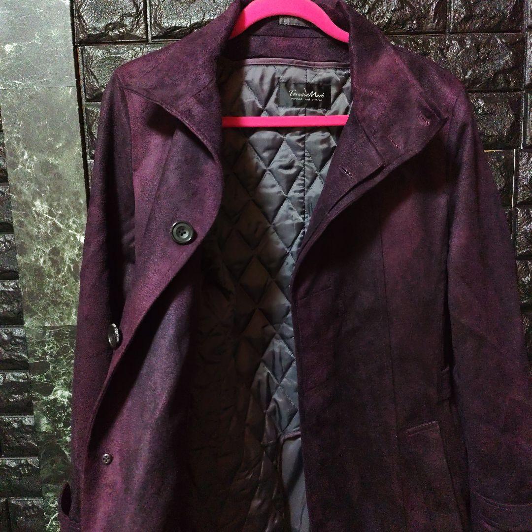 未使用に近い　トルネードマートダークパープルスエード調ムラ染めコートライナー付き
