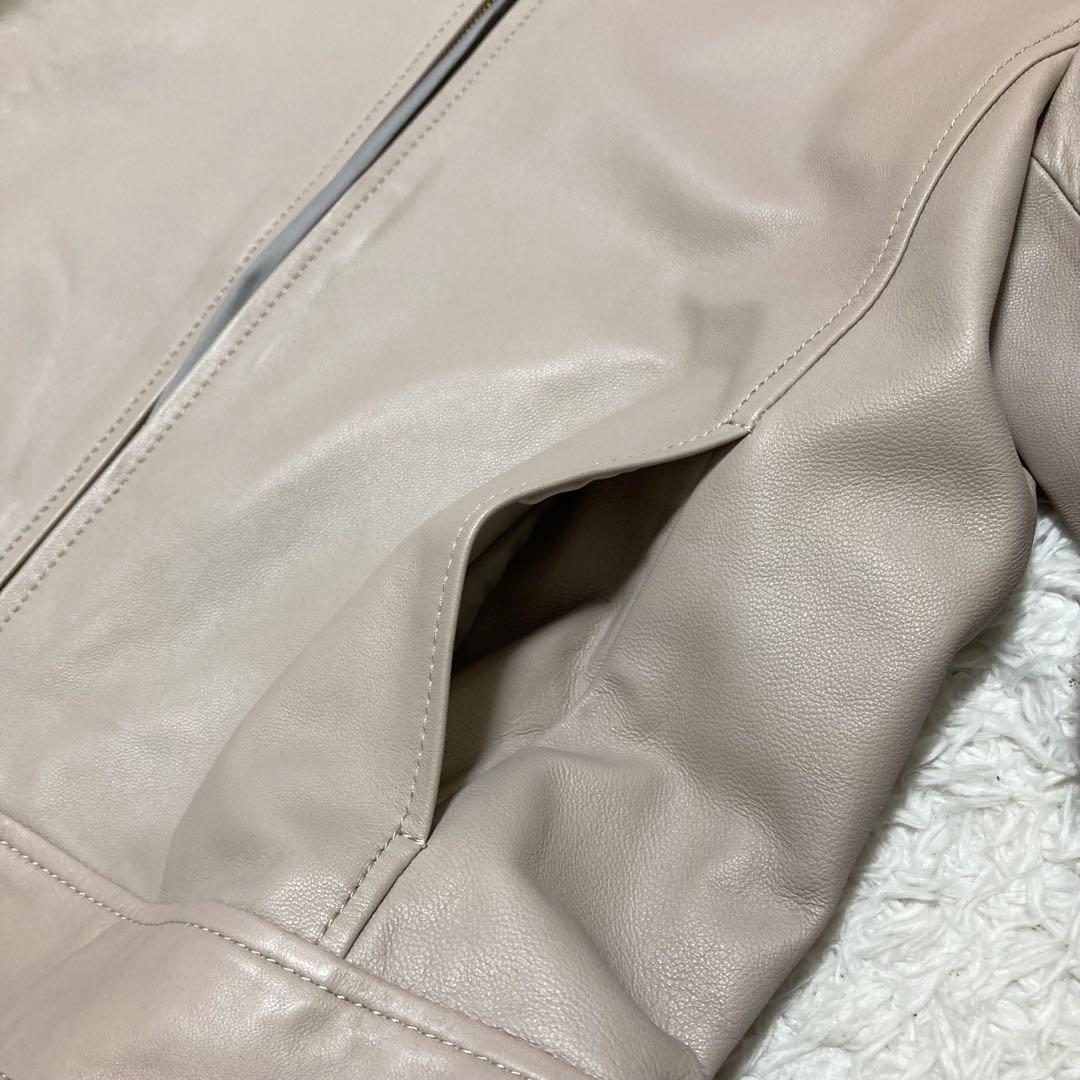 美品♡大きいサイズ クミキョク レザージャケット ノーカラー 羊革 L相当