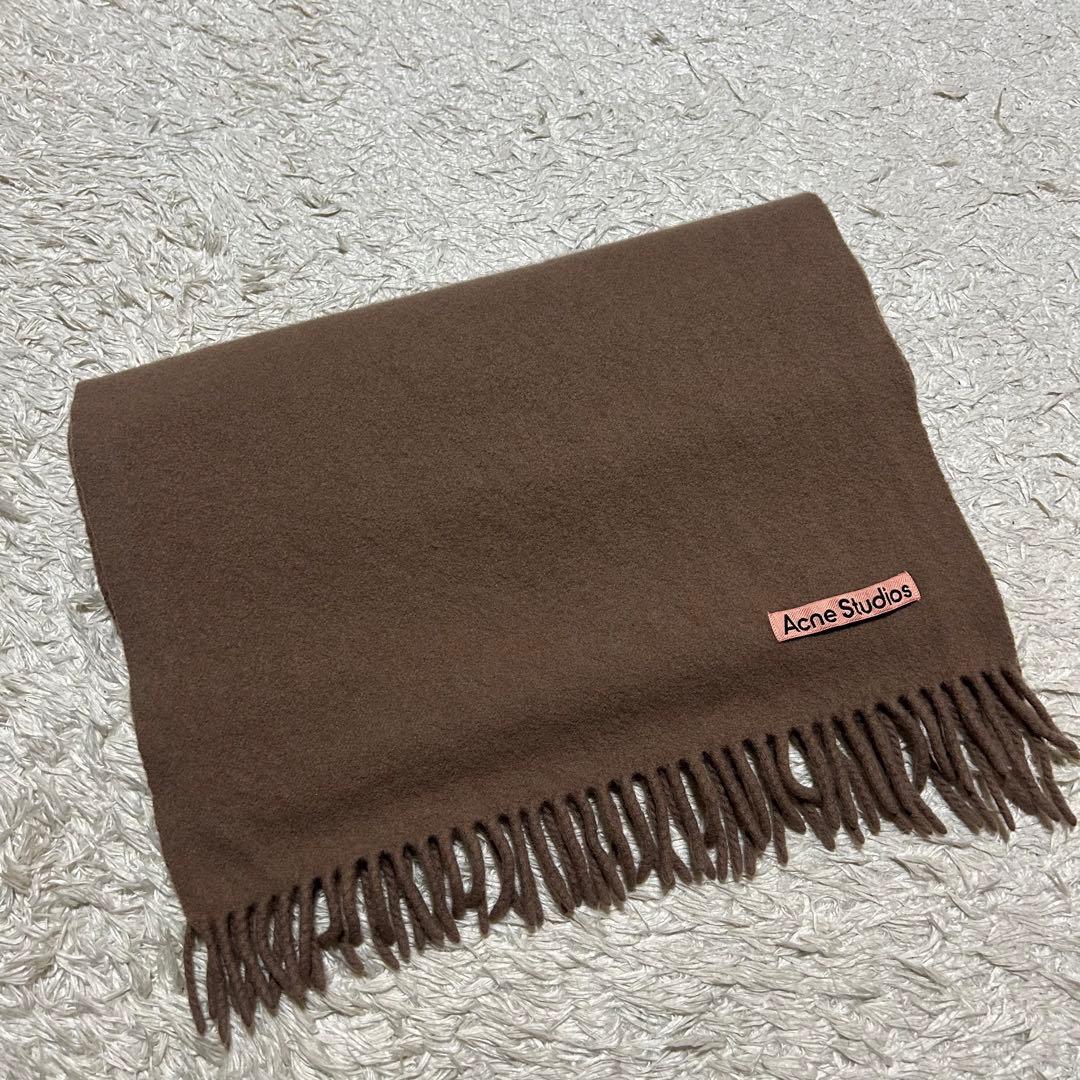 え*」様 Acne Studious ラムウールフリンジスカーフマフラー 茶 2