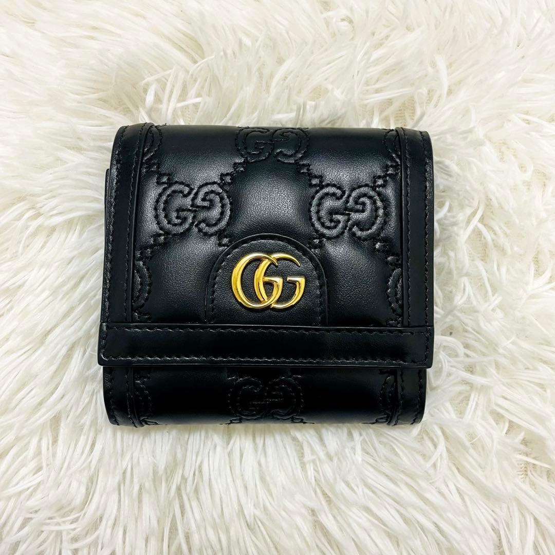 未使用級✨付属完備✨GUCCI 二つ折り財布 GG マーモント マトラッセ 黒