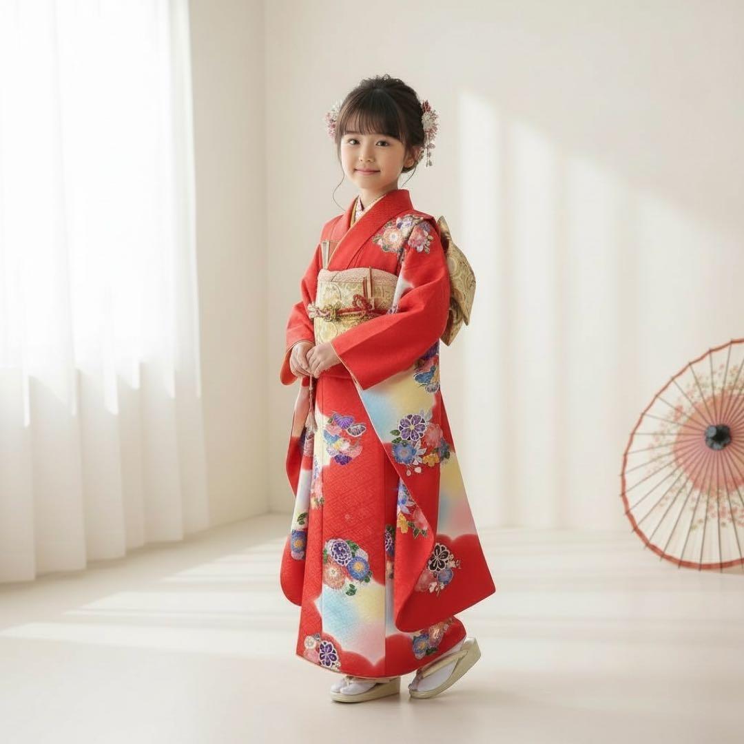 ◎mk-2685　七五三　女の子　着物　7歳　　12-4
