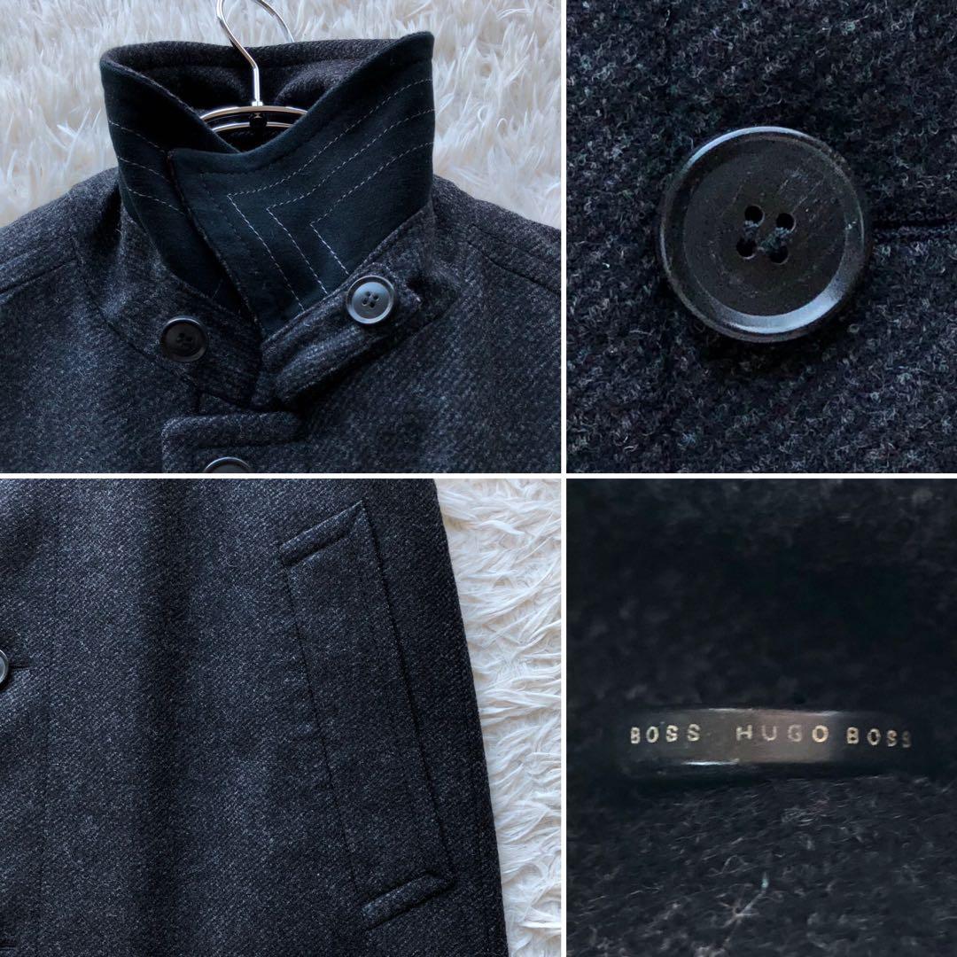 【美品 カシミヤウール】ヒューゴボス　ステンカラーコート　チャコール　大谷翔平