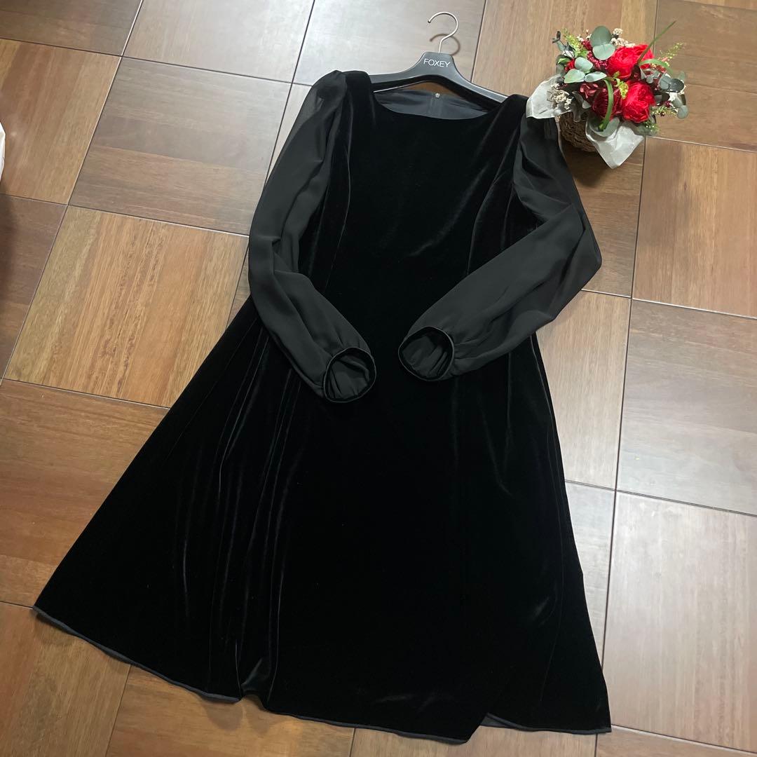 FOXEY VELOUR NOIR ブラック Aラインドレス 40
