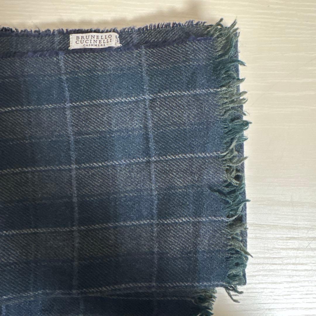 ブルネロクチネリ　カシミヤストール ネイビー チェック