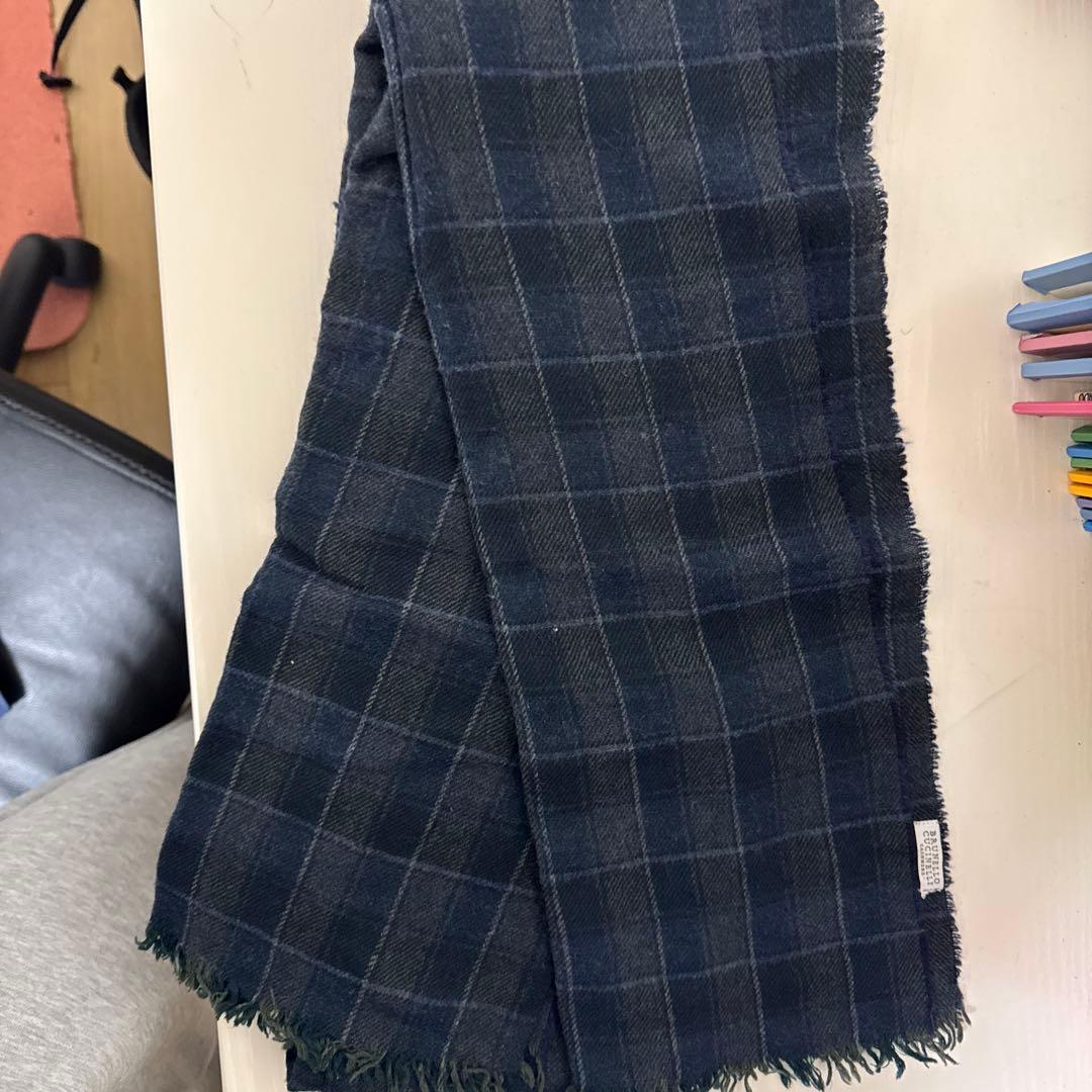 ブルネロクチネリ　カシミヤストール ネイビー チェック