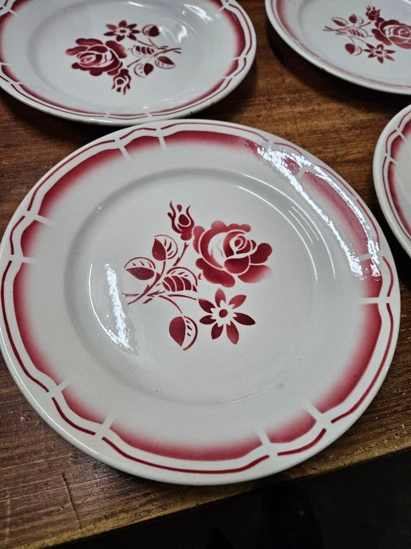 フランスアンティーク ステンシルプレート 6枚セット 平皿 花柄 バラ