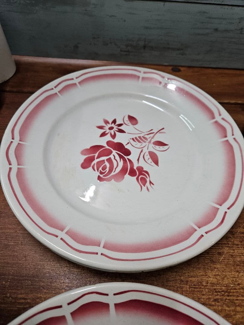 フランスアンティーク ステンシルプレート 6枚セット 平皿 花柄 バラ