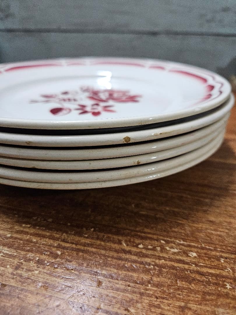 フランスアンティーク ステンシルプレート 6枚セット 平皿 花柄 バラ