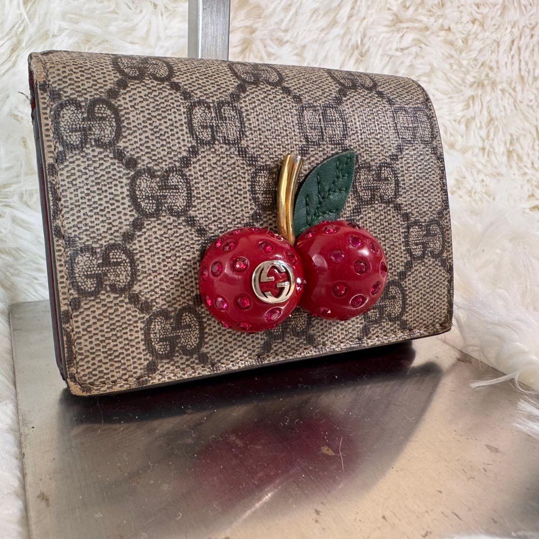 GUCCI グッチ 折財布 PVC レザー GGスプリーム チェリー 赤 箱付き