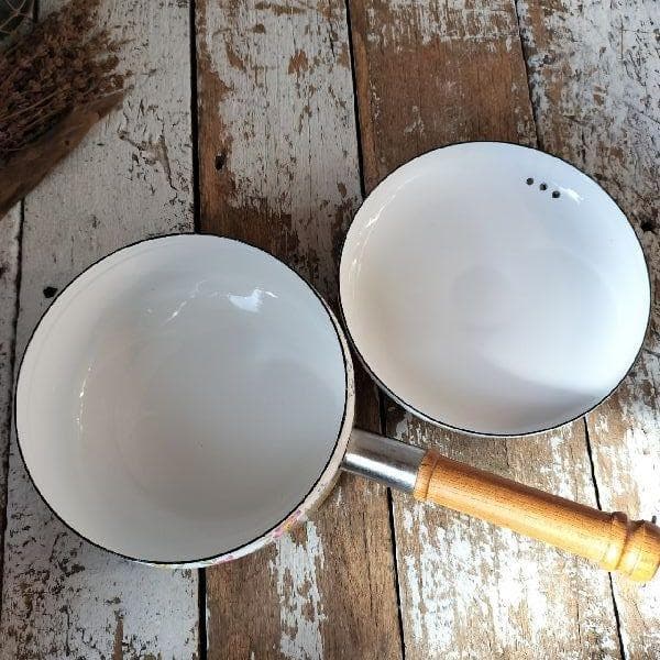 ヴィンテージ 未使用 EJIRY 華やか フラワー 花柄 ホーロー 片手鍋