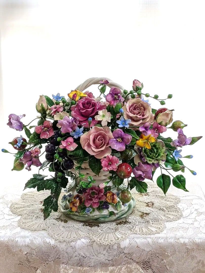 ひろりん様3点おまとめ♡クレイフラワー♡バスケット型フラワーアレンジメント