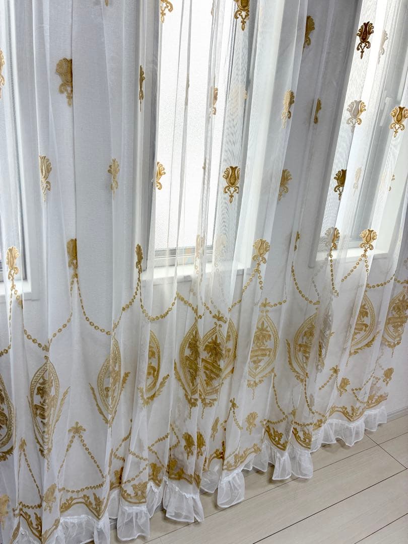 超〜お得　2枚セット かわいい　黄色柄　カーテン　　オーダーカーテン　フリル付き