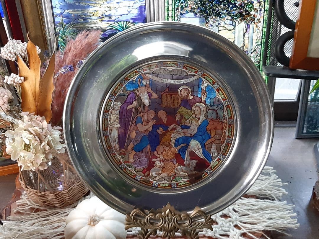 限定希少！華やかな色彩☆ステンドグラス マリア 聖家族 羊飼い