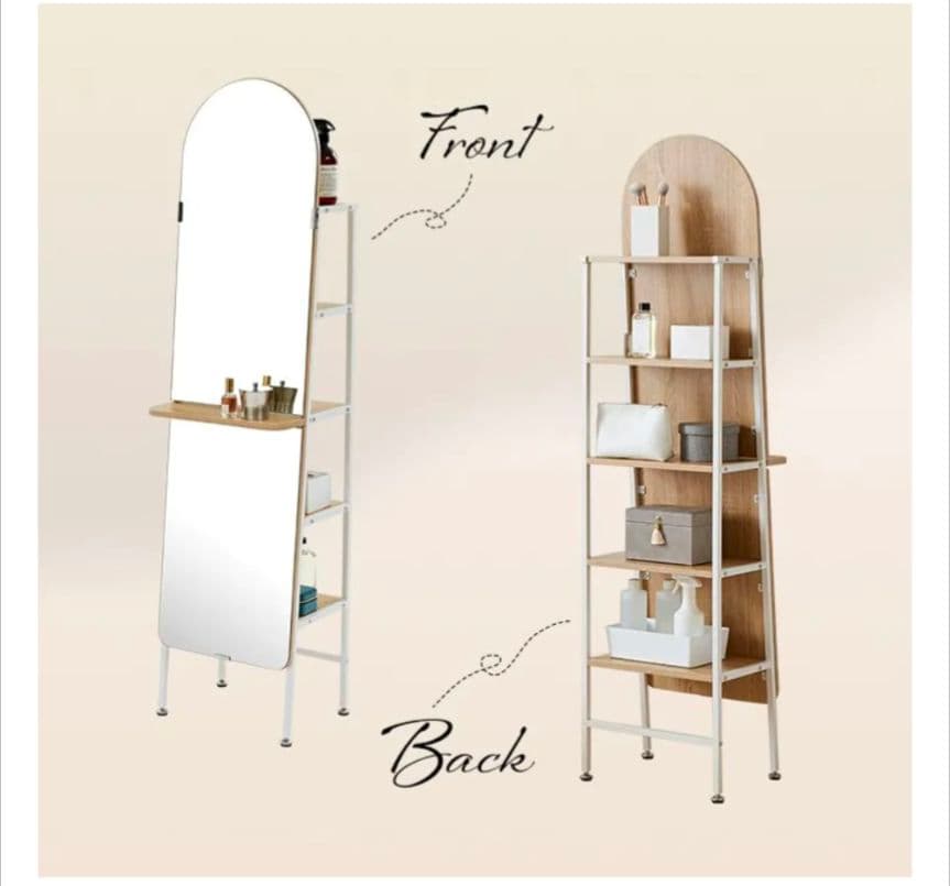 LOWYA アーチ型全身鏡 自立式 収納付 幅40.5 RKLFG_NGL8G1