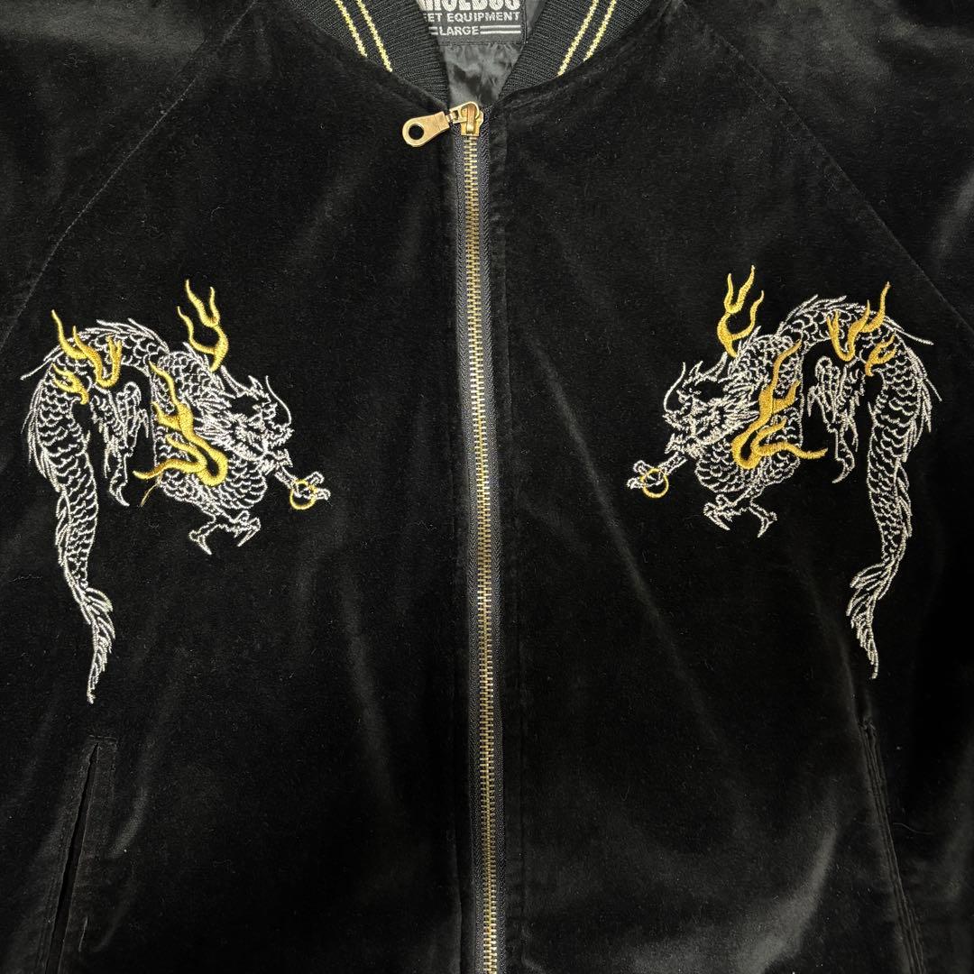 BARCEDOS 別珍 日本限定 スカジャン 龍 昇竜 刺繍 ベロア 艶 黒 金
