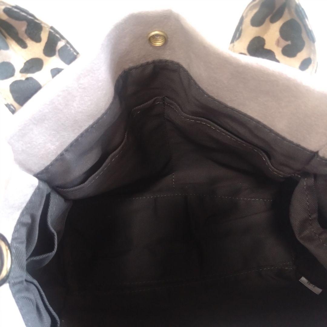 まろりん　ラシット　レオパード　ハンドルトート　スエード調　グレージュ