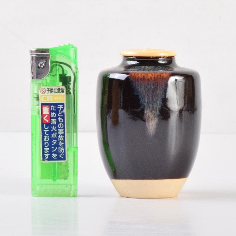 K・K　茶道具　高取焼　清水茂生造　文琳茶入　仕覆付　共箱　V　7006