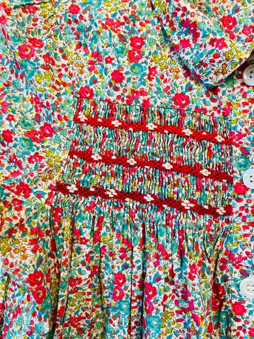 【1回着用】Bonpoint 半袖スモッキングワンピース　リバティ　150