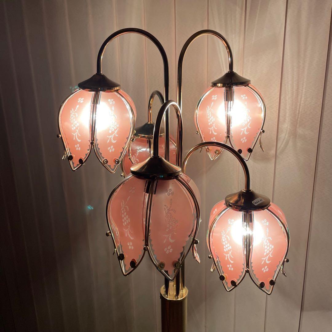 フロアスタンド　フラワー　花　蕾　ロココ調　フロアライト　ゴールド　ピンク　5灯