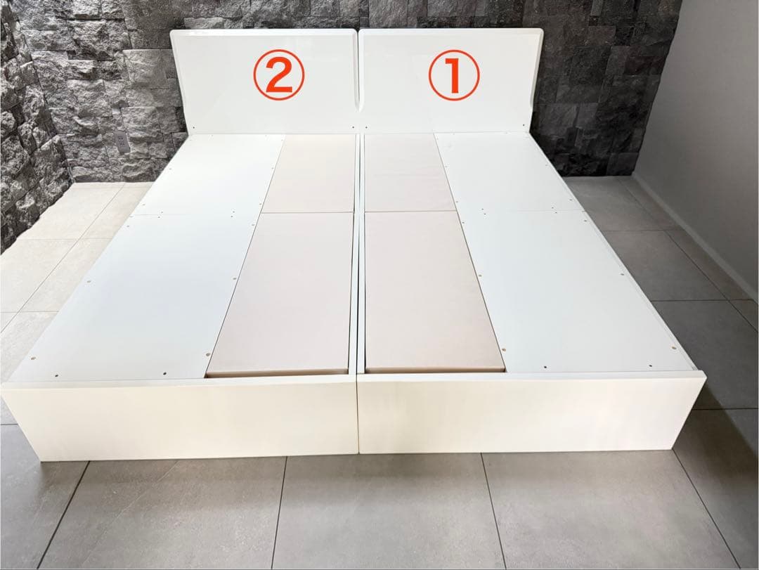 ②ニトリ深型引出し付きシングルベッドフレーム|ホワイト|おまけマットレス