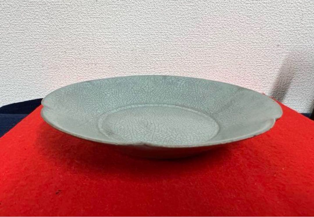 中国古美術　四大名窯 宋時代　天青釉 天藍釉「葵花口」皿汝窯
