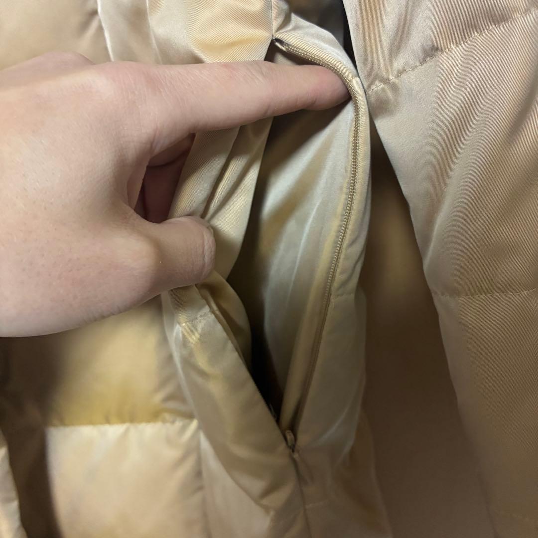 美品　バーバリーロンドン　ロングダウンコート　チェック　ベージュ　ファー付　L位