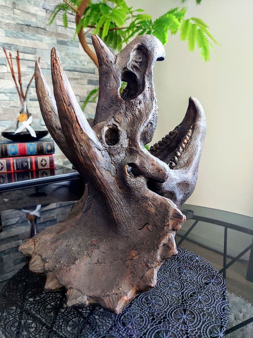 【2個セット】外箱なし ティラノサウルス トリケラトプス 頭骨 化石レプリカ