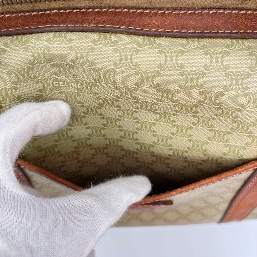 CELINE ハンドバッグ ボストン ホワイトマカダム柄 トリオンフ PVC