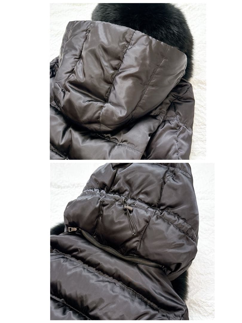 美品✨PRADA高級 ブルーフォックスファー　三角ロゴ　ベルト付き　ダウンコート