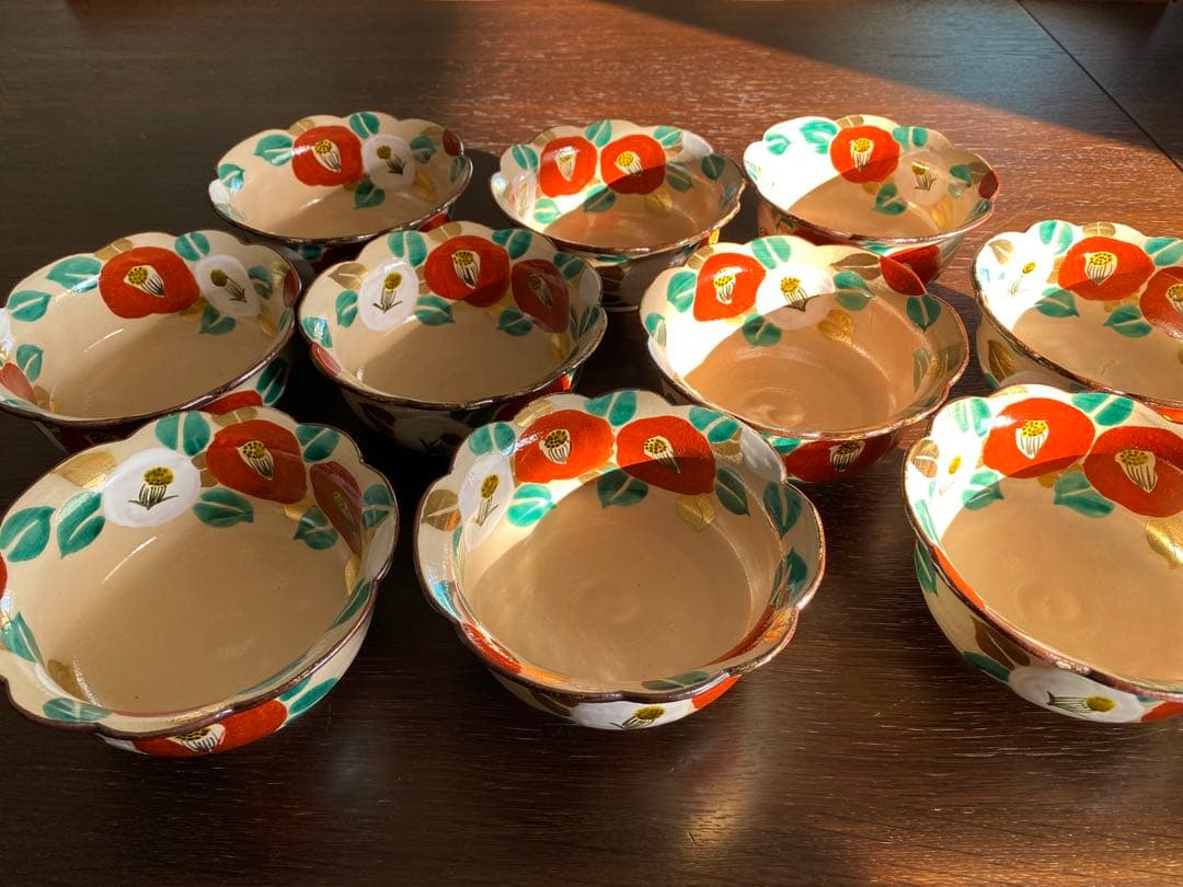 乾山写　京焼　椿向付5客 新品未使用