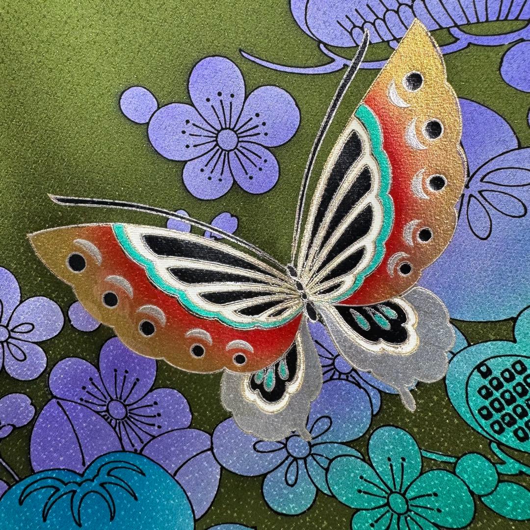 豪華振袖10点フルセット　緑系　ラメ　金彩 松竹梅　牡丹　つけ袖黒レース　可愛い