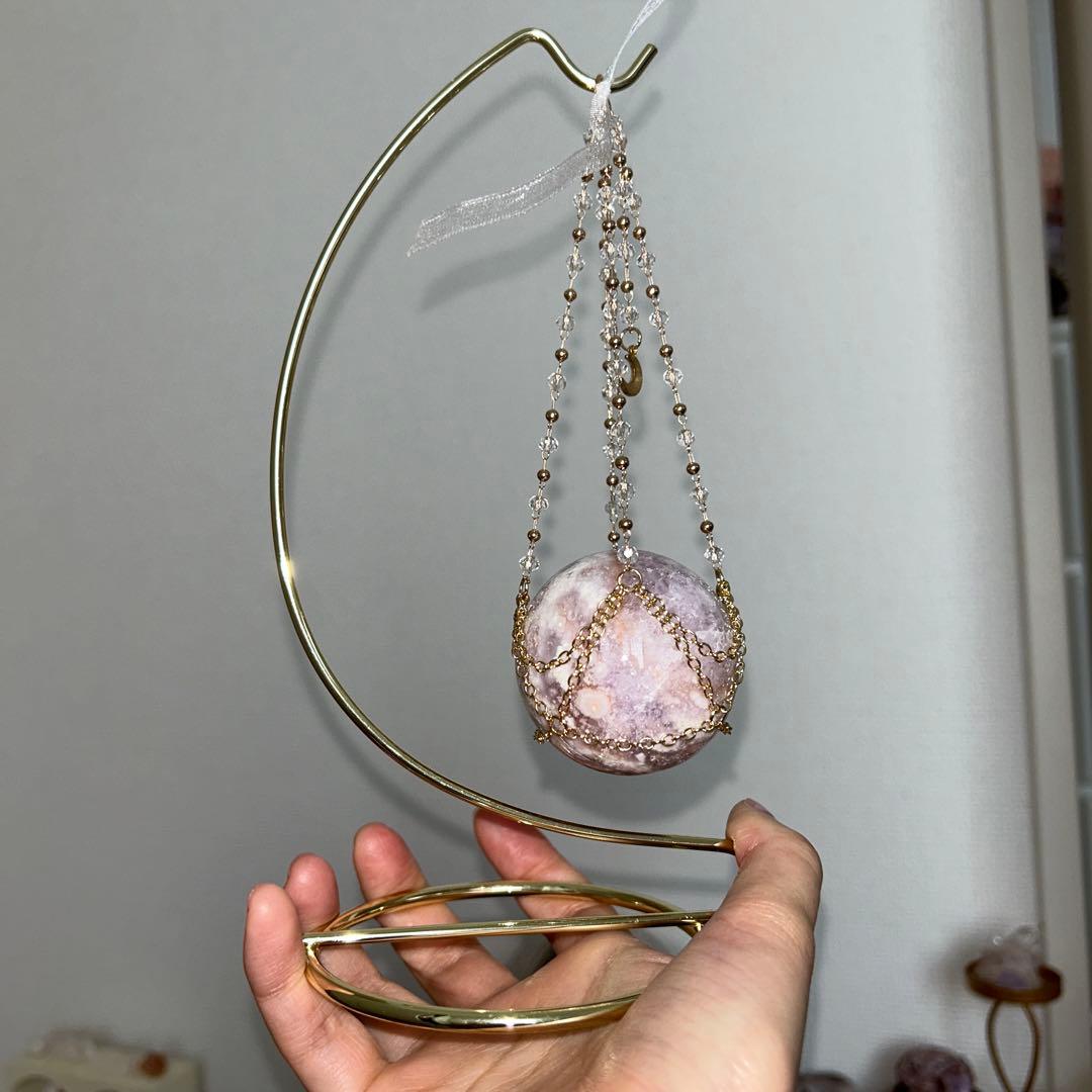 スフィア チェーン台座 セット ピンクアメジスト 48.6ミリ 天然石