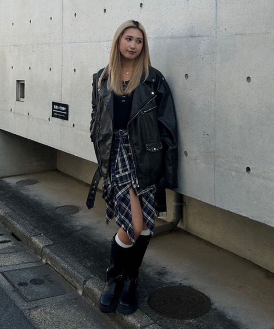 ACLENT オーバーサイズ ブラックレザーライダースジャケット