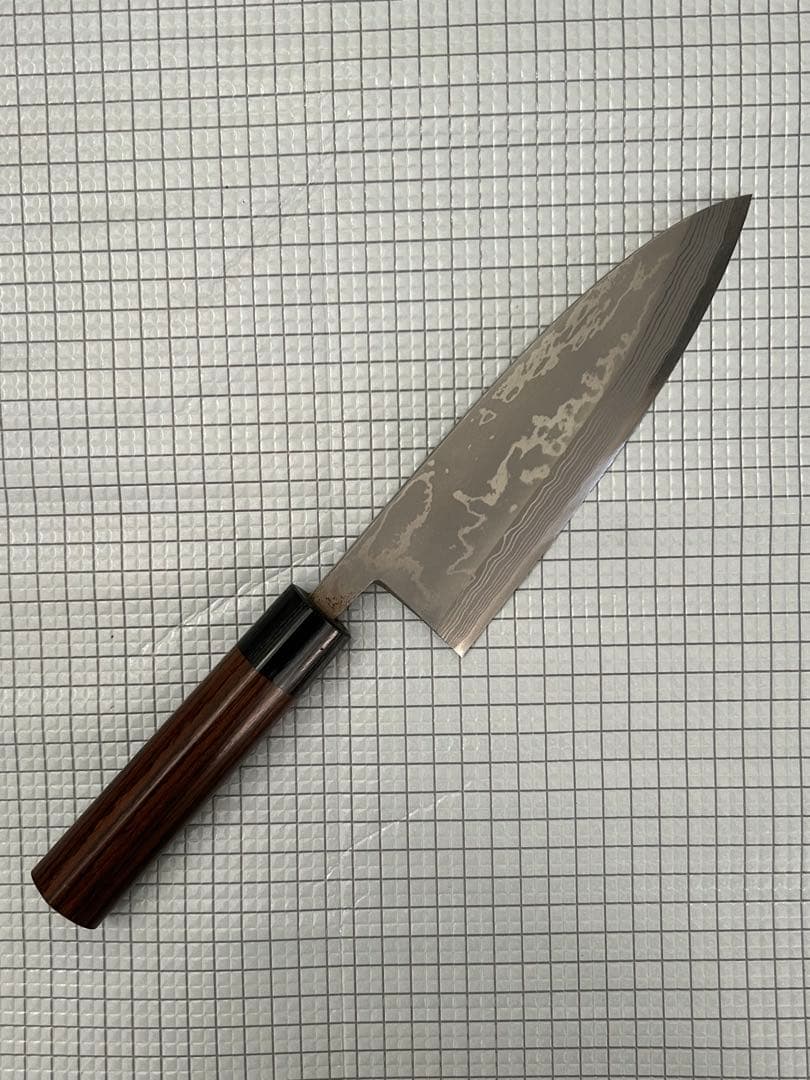 包丁 出刃 ダマスカス 安来鋼青紙２号 180mm 紫檀シノギ柄 ⑤