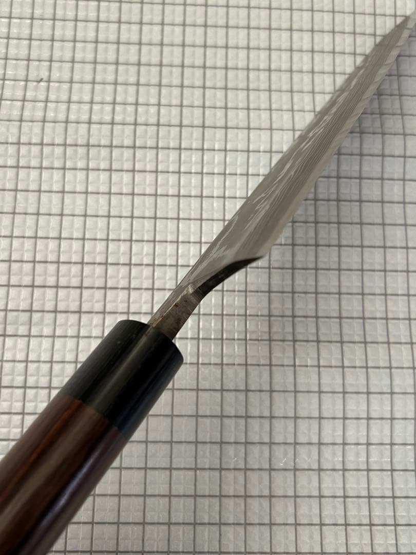 包丁 出刃 ダマスカス 安来鋼青紙２号 180mm 紫檀シノギ柄 ⑤