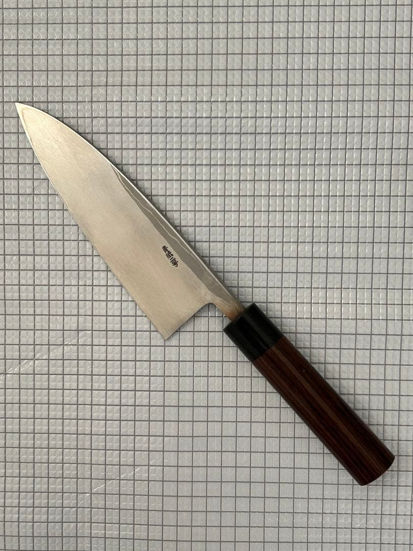 包丁 出刃 ダマスカス 安来鋼青紙２号 180mm 紫檀シノギ柄 ⑤