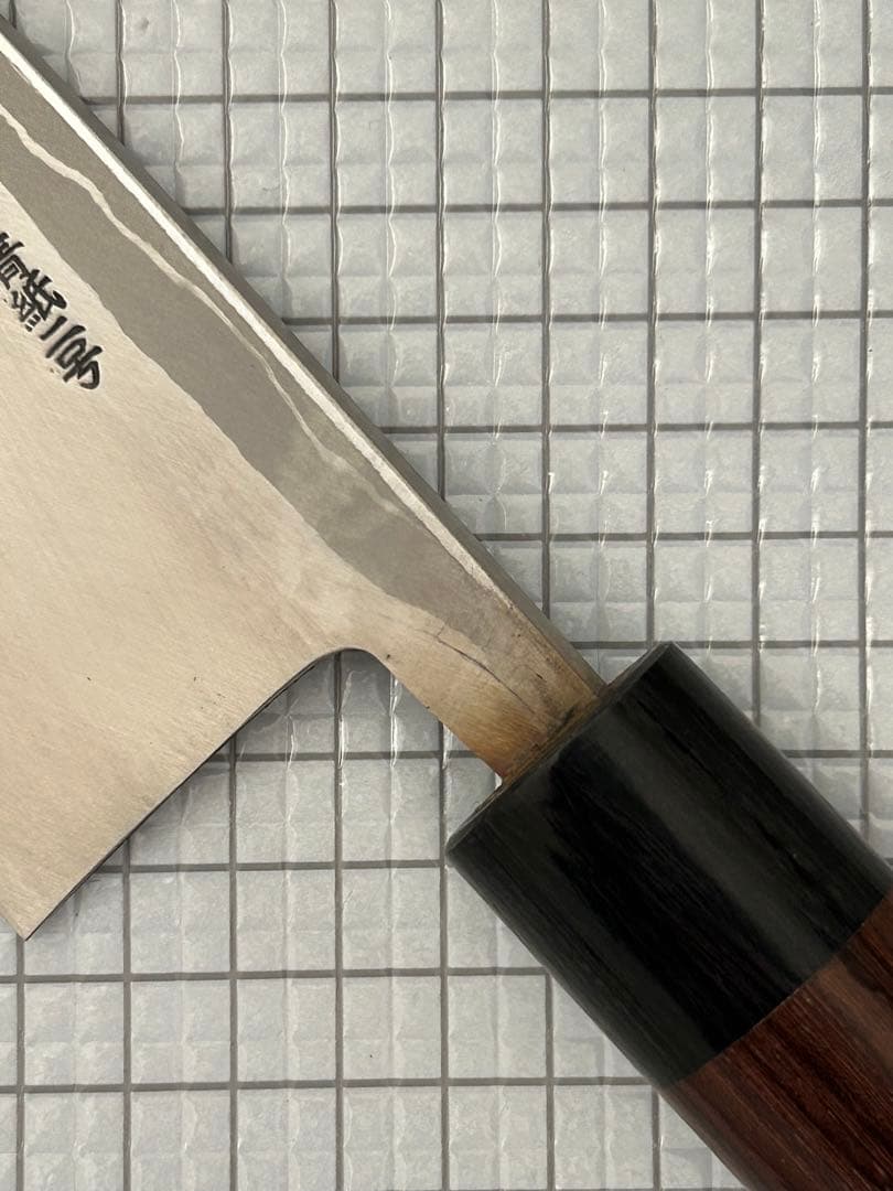 包丁 出刃 ダマスカス 安来鋼青紙２号 180mm 紫檀シノギ柄 ⑤