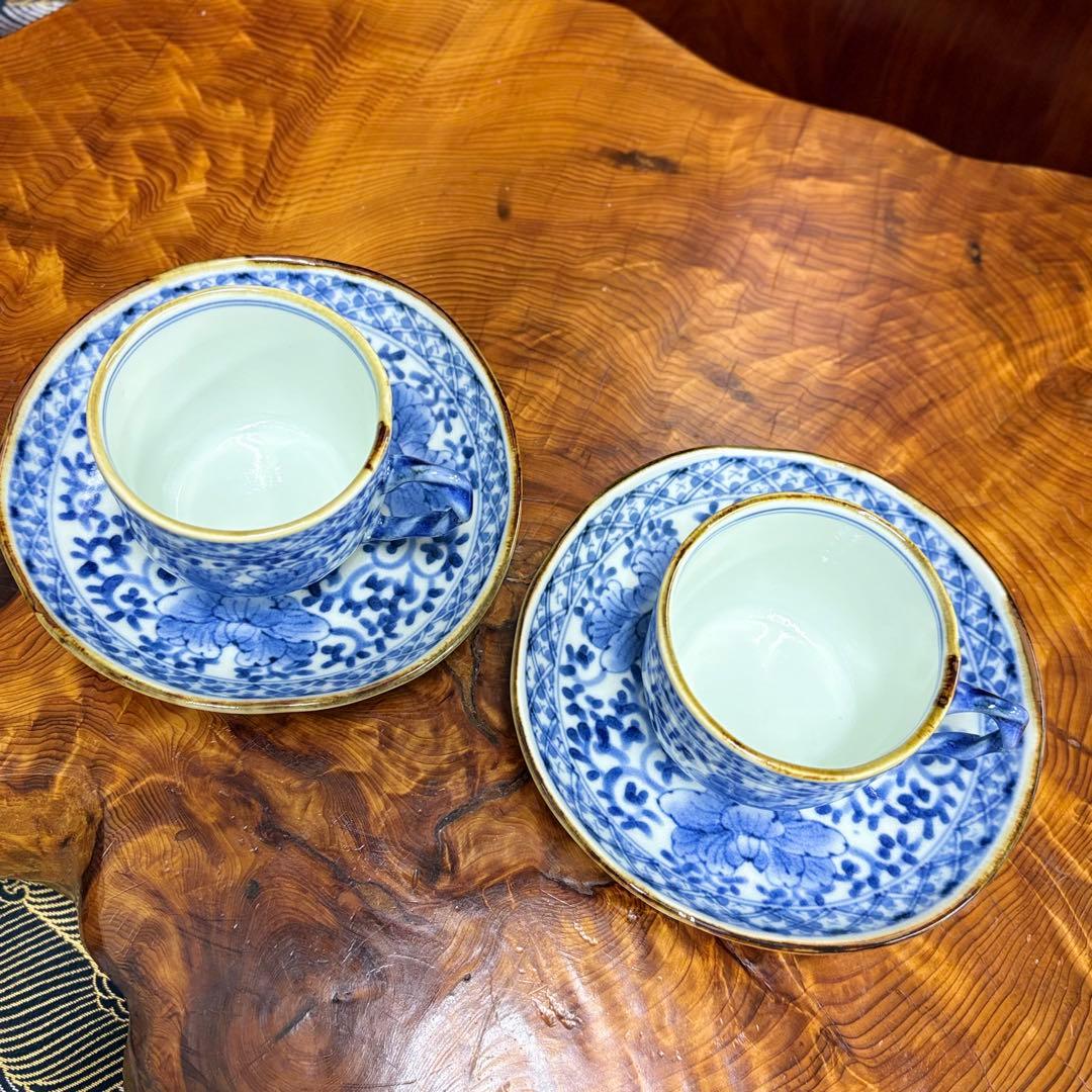 有田焼 福泉窯 カップ&ソーサー2客　染付　唐草　碗皿