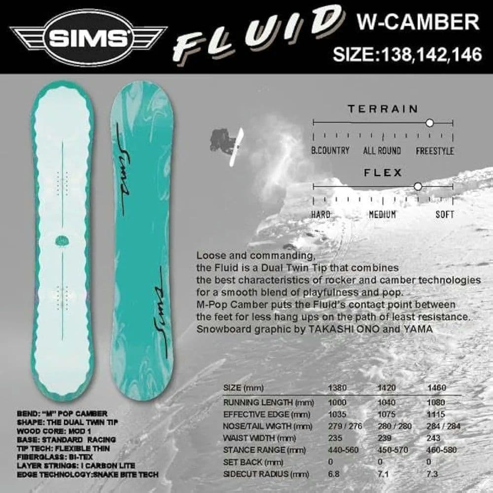 新品未使用SIMSシムスFLUIDフルイド142　スノーボードグラトリレディース