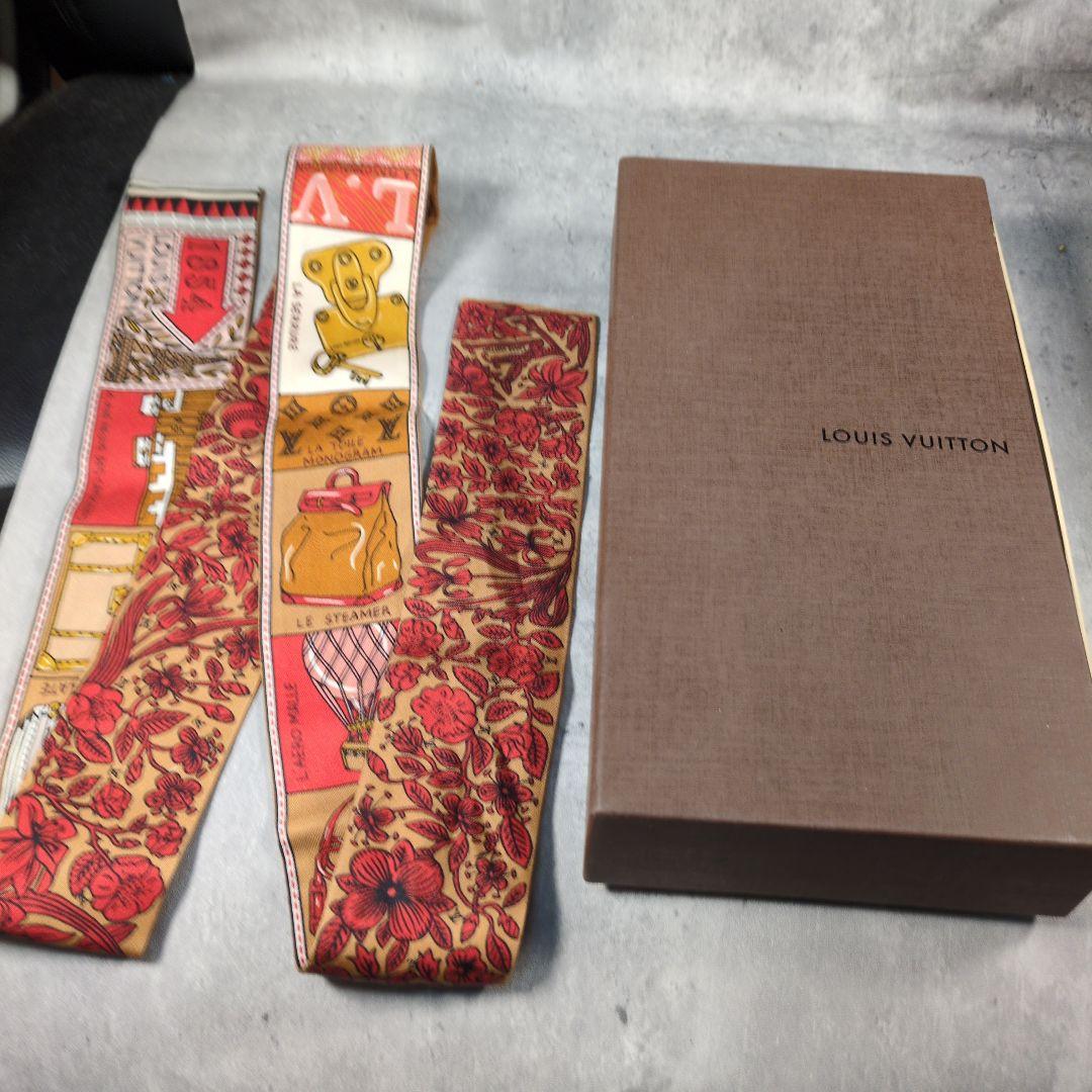 LOUIS VUITTON レッド マルチカラー スカーフ シルク100%