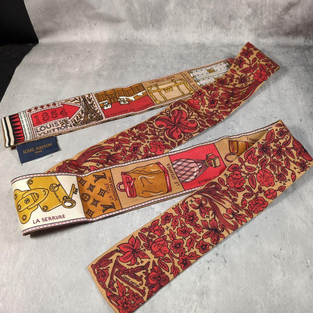 LOUIS VUITTON レッド マルチカラー スカーフ シルク100%