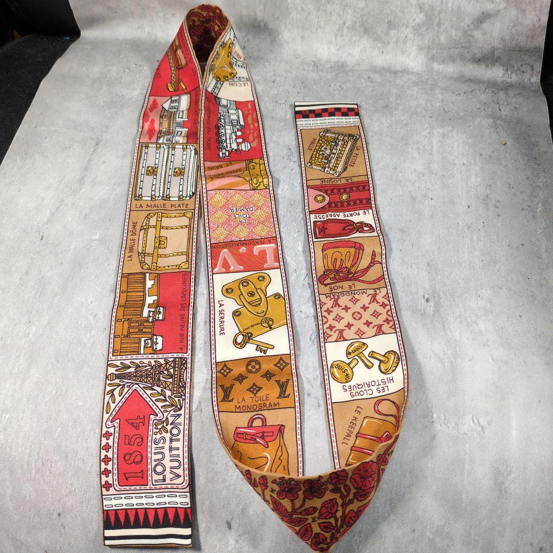 LOUIS VUITTON レッド マルチカラー スカーフ シルク100%