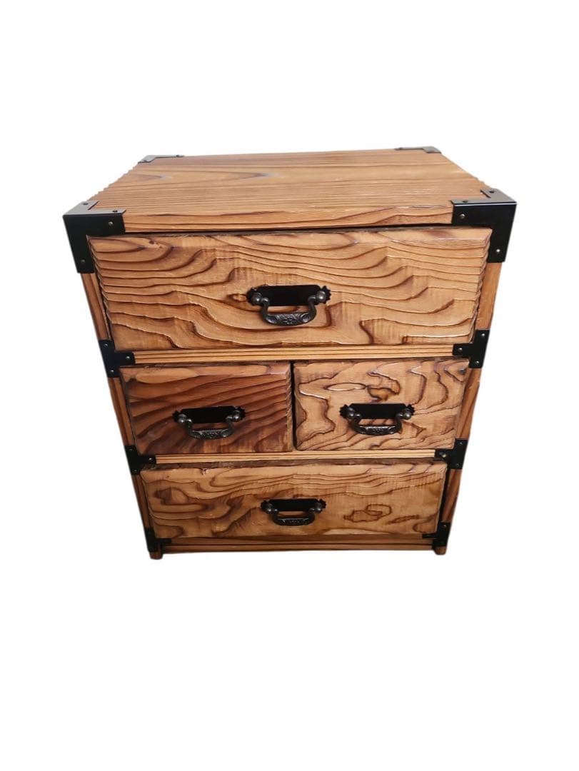 昭和レトロ 焼き杉 木製小箪笥 小物入れ 卓上収納ミニチェスト 3段収納