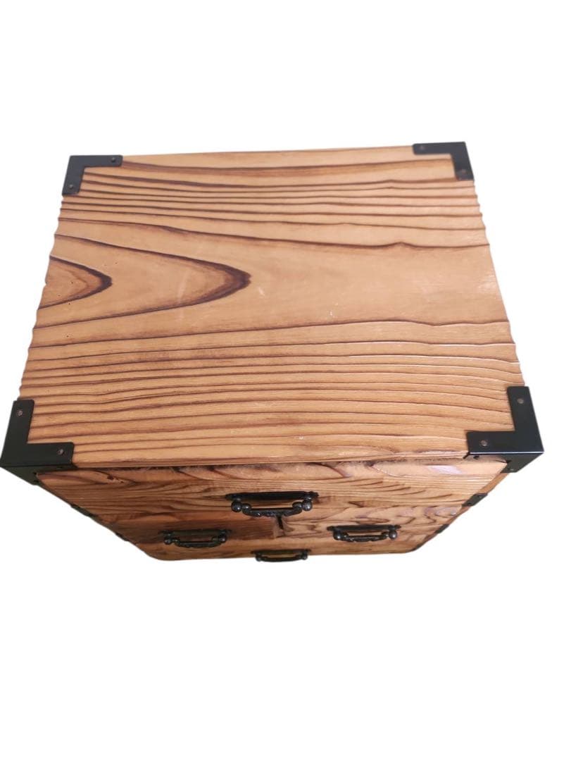 昭和レトロ 焼き杉 木製小箪笥 小物入れ 卓上収納ミニチェスト 3段収納