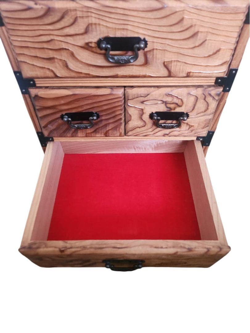 昭和レトロ 焼き杉 木製小箪笥 小物入れ 卓上収納ミニチェスト 3段収納