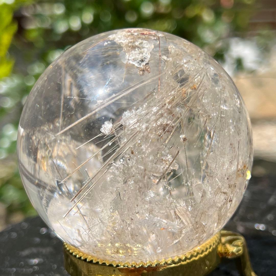 ‪☆超極の逸品‪☆超透明度と眩い煌き‪☆虹入り ルチルインクォーツ 丸玉 天然石