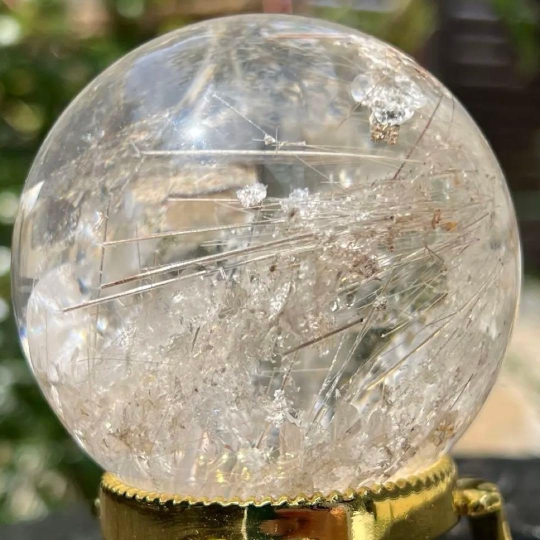 ‪☆超極の逸品‪☆超透明度と眩い煌き‪☆虹入り ルチルインクォーツ 丸玉 天然石