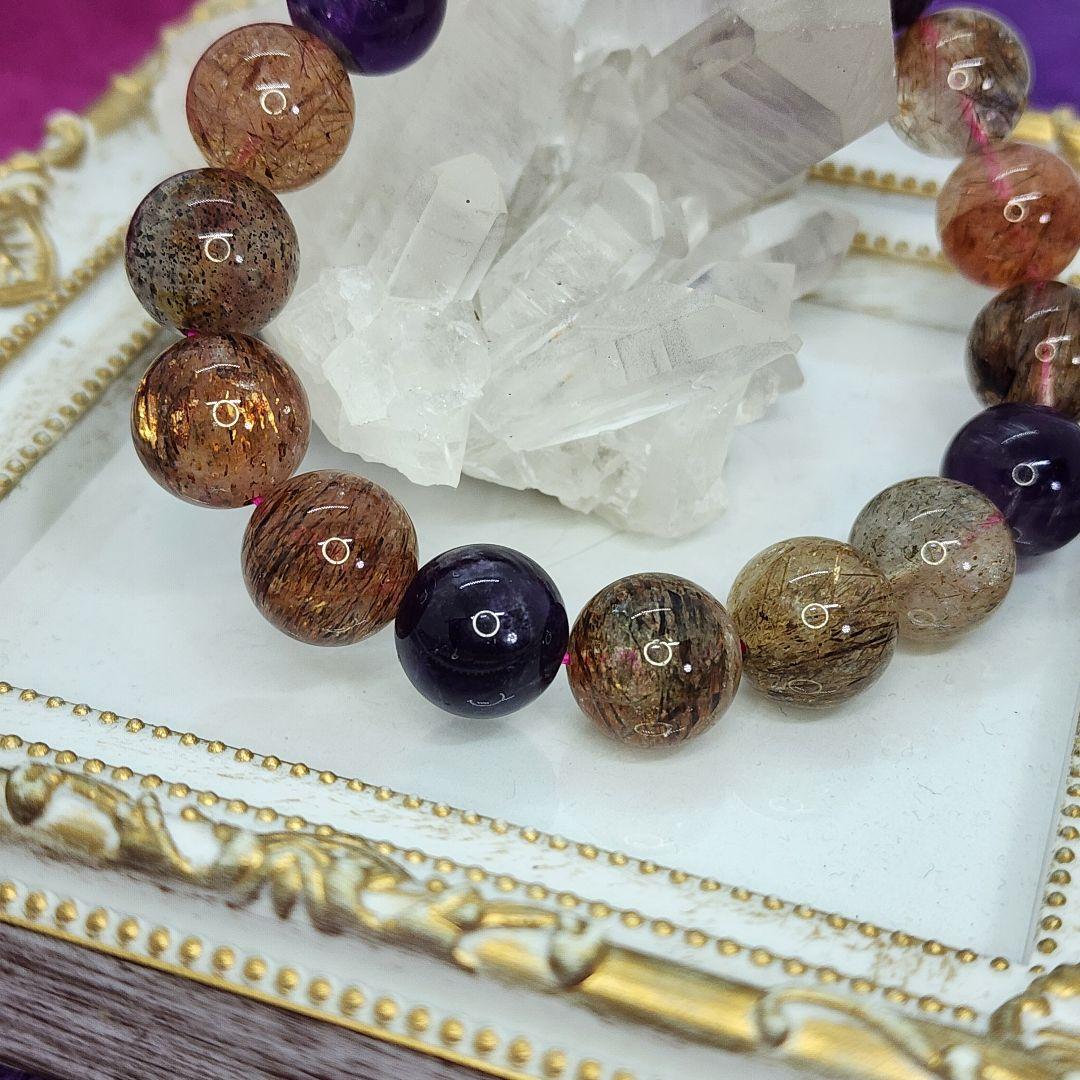 希少スーパーセブン天然石ブレスレット 7つの鉱物が織りなす霊的守護の力 箱付き