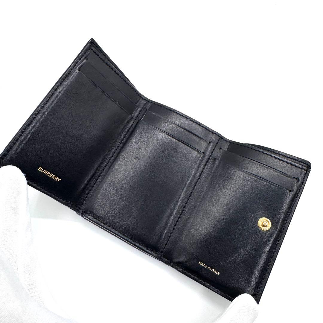 美品✨バーバリー　三つ折り財布　TBロゴ　キャビアスキン　レザー　ブラック